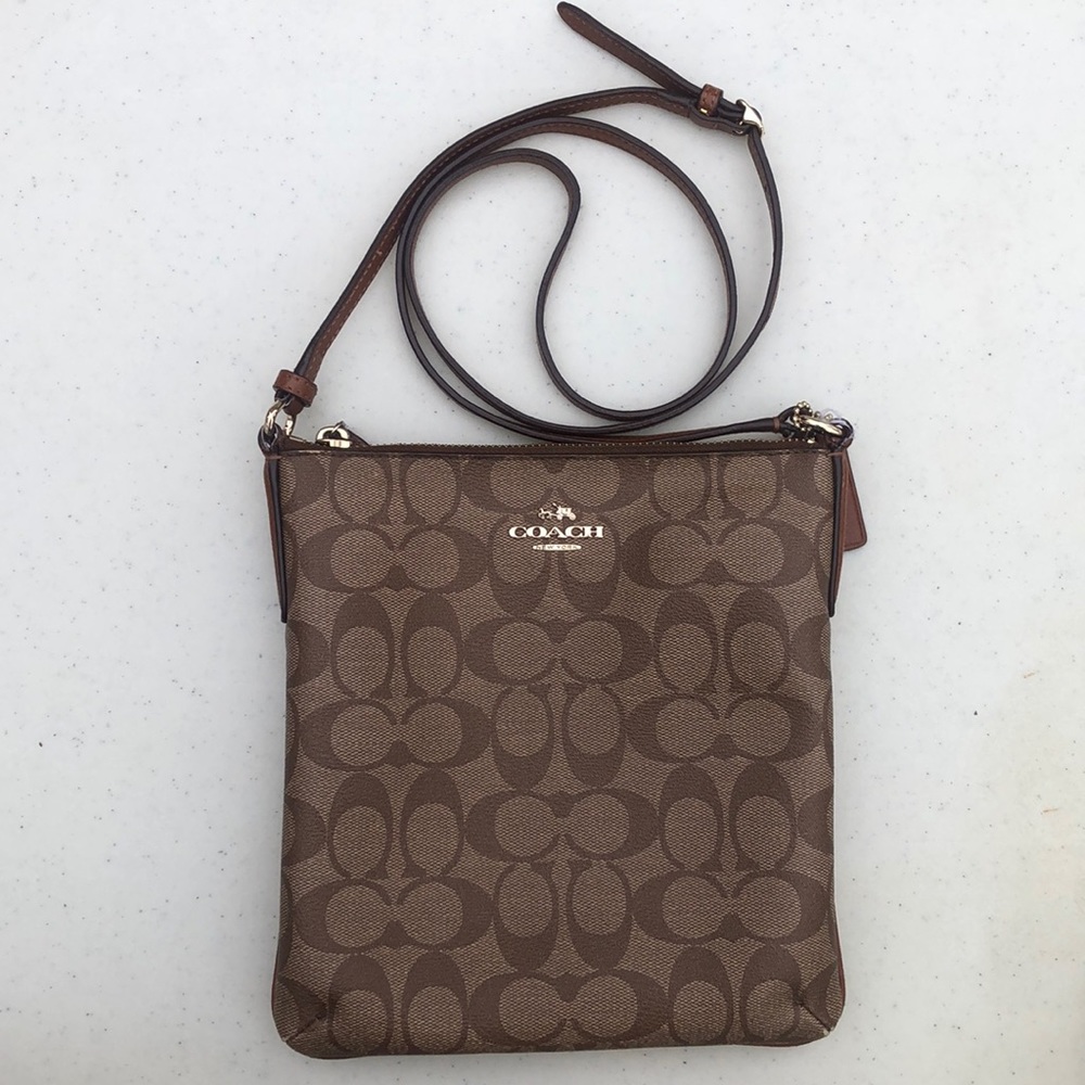 Coach monogram brown leather crossbody